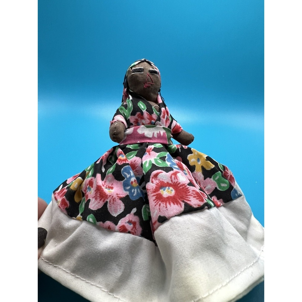 Vintage Topsy Turvy Reversible Cloth Rag Doll Handmade Floral Plaid Folk Art